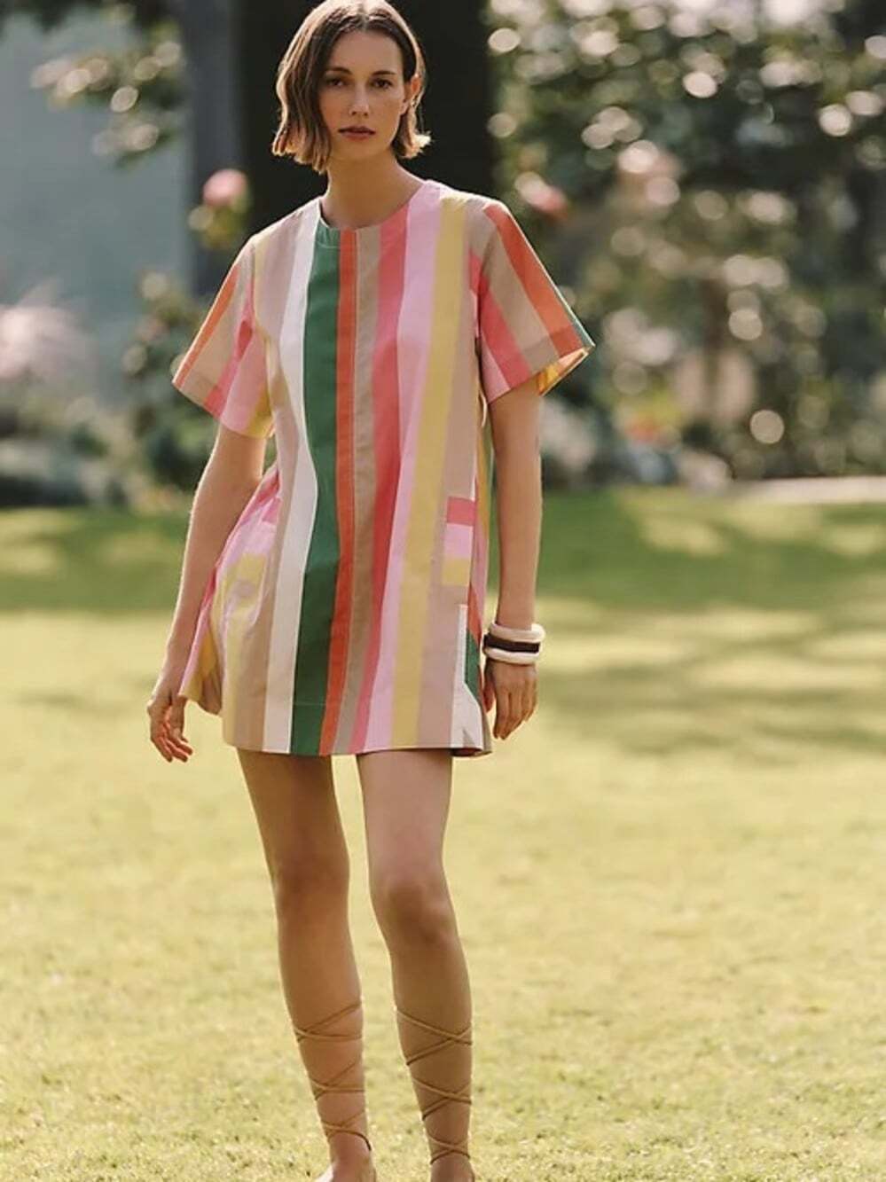 Maeve Anthropologie Striped Swing Dress Multicolor Boho Mod Mini Size Medium